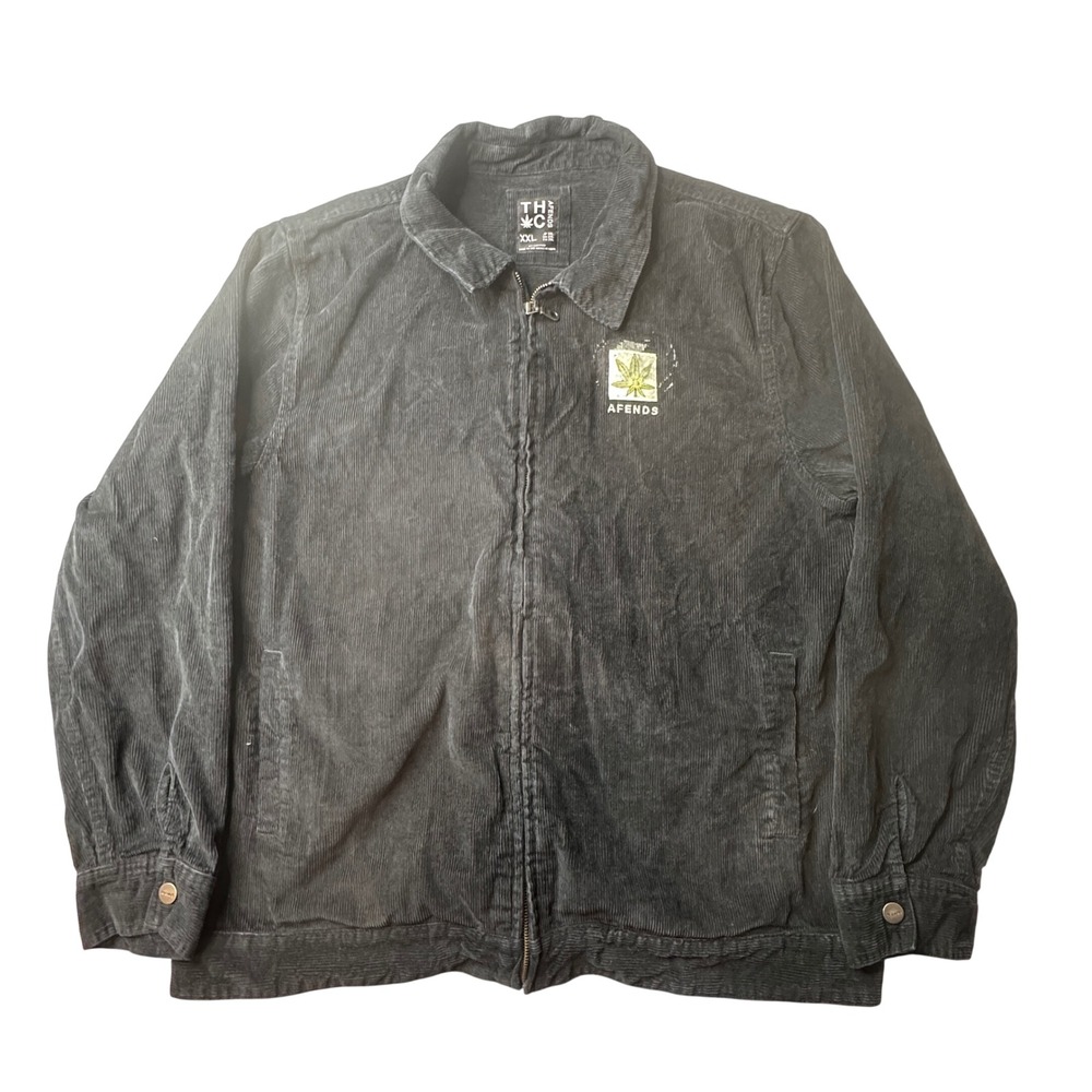 Afends Jacket Mens XXL THC Hemp Cotton Corduroy Full Zip Black Graphic Casual